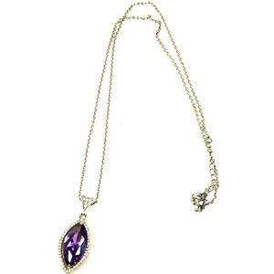 Silver Tone Necklace Purple Pendant Gemstone Religious Statement Chain Link